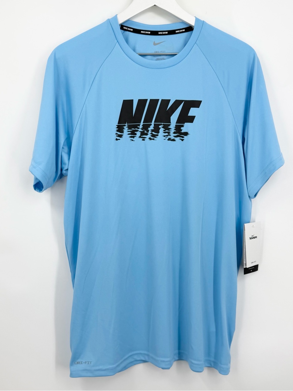 Nike Swim Men's Shirt Logo Graphic Short Sleeve Dri Fit UPF 40+ Blue Size Large
